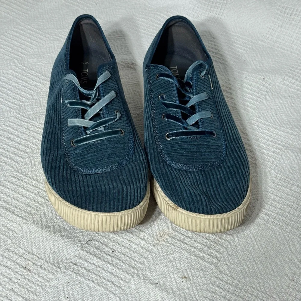 Tom's Teal‎ Corduroy Comfort Sneakers Topanga Preppy Shoes Velvet Blue 10Women